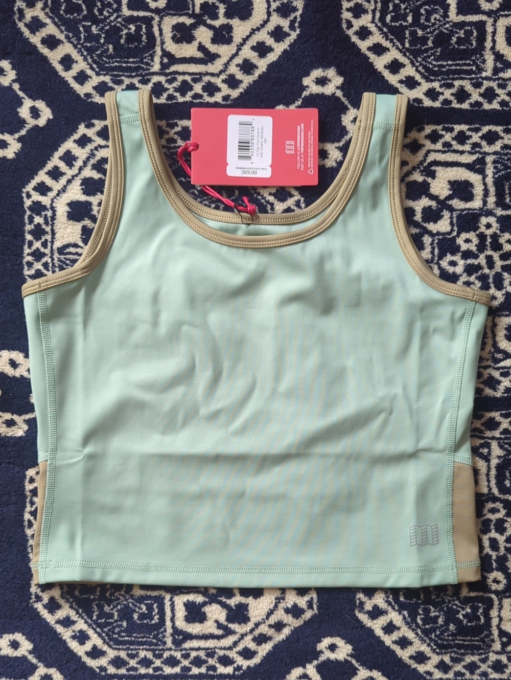Topo Designs Mint Green Tank with Tan Trim